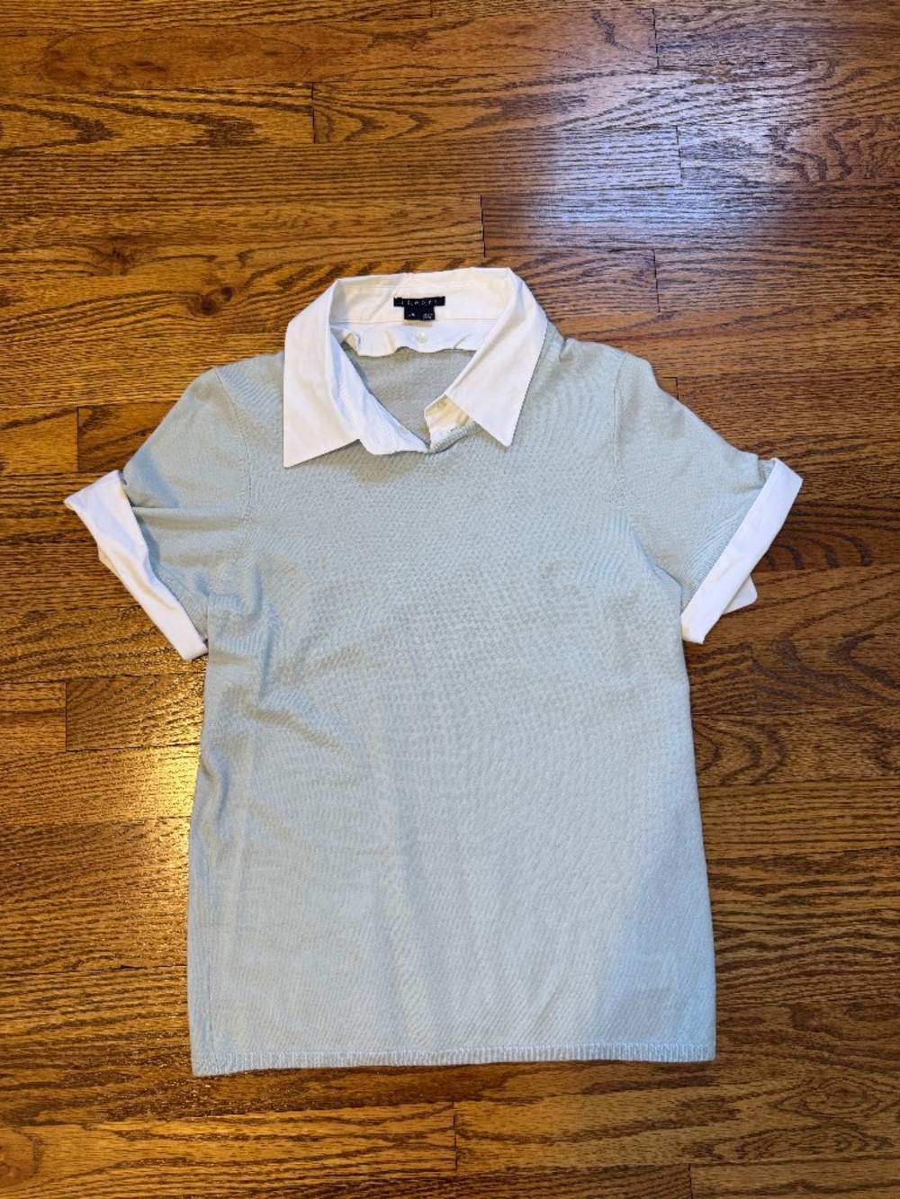 Theory Layered Merino Wool Short Sleeve Top with Detachable Collar & Cuffs